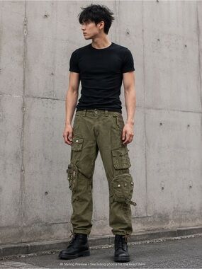 Free Knight Men’s 28 Olive Green Utility Cargo Pants Japanese Y2K Techwear